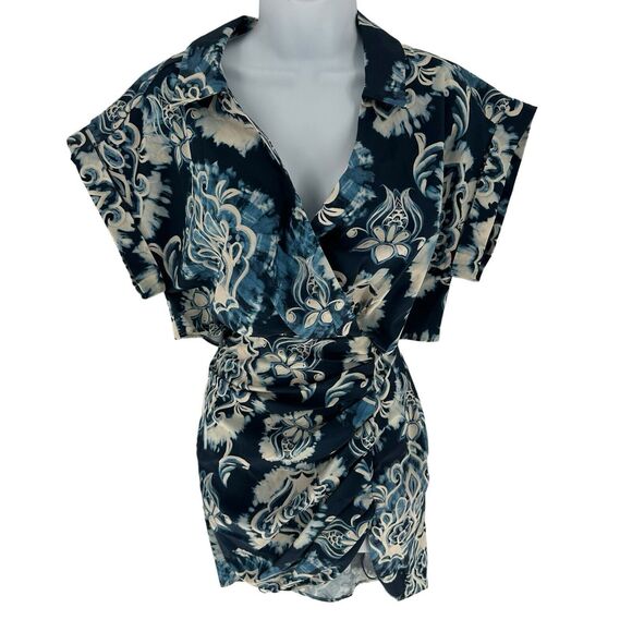 Zara Dress Women Small Blue Printed Mini Cut Out Back Resort Vacation Tribal NEW - Picture 5 of 16